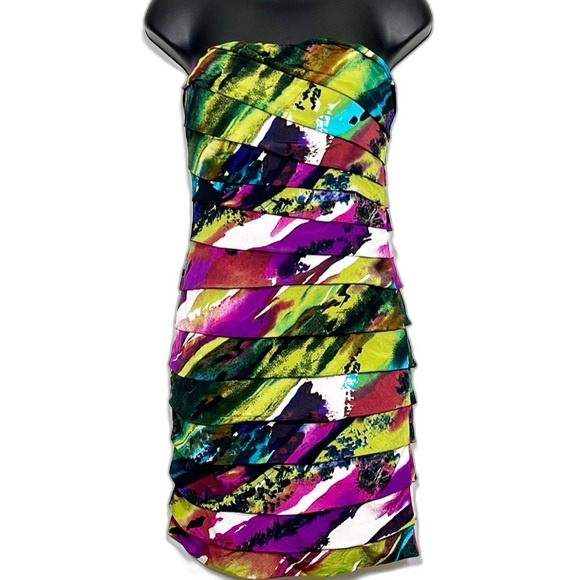 Accidentally in Love Strapless Body Con Multi Print Color Dress Size Small - Picture 2 of 9